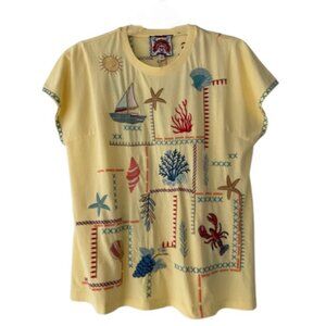 Johnny Was Amalfi Boxy Square Tee Shirt Embroidery Swing Sunshine Yellow Top NEW